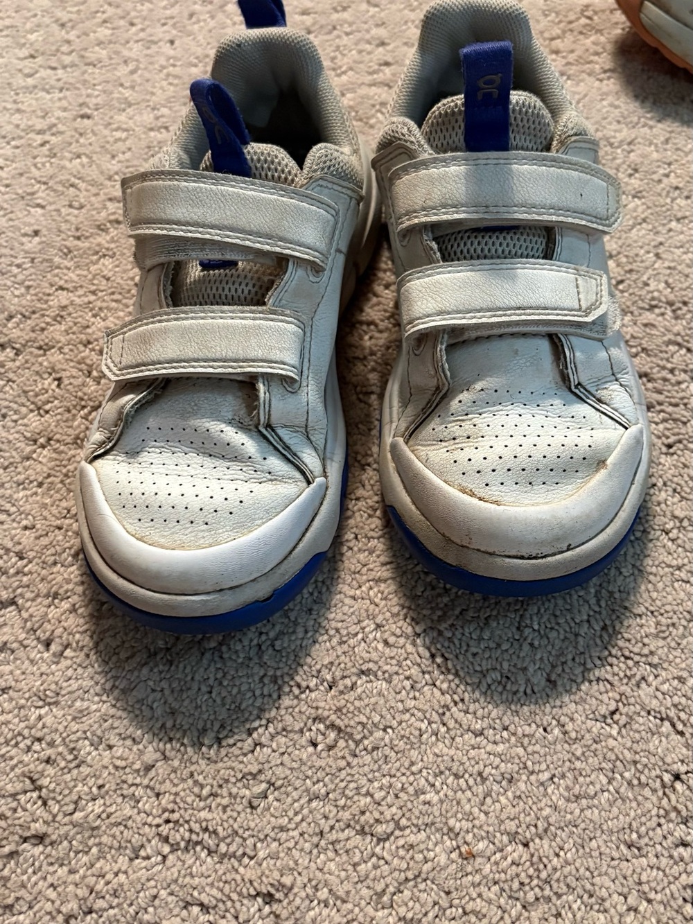 On Running Kids White and Blue Velcro Sneakers